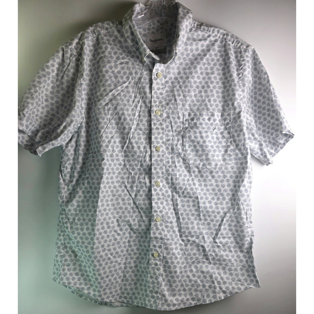 Goodfellow Men Blue Leaf Print Short Sleeve Button Down‎ Shirt Size LARGE